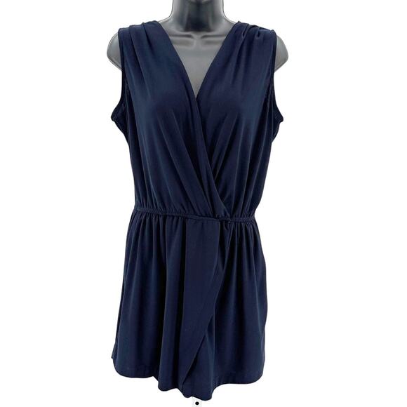 Emma & Michele Romper WMNS S Blue Sleeveless Faux Wrap V-Neck Wide Leg Stretchy - Picture 1 of 7